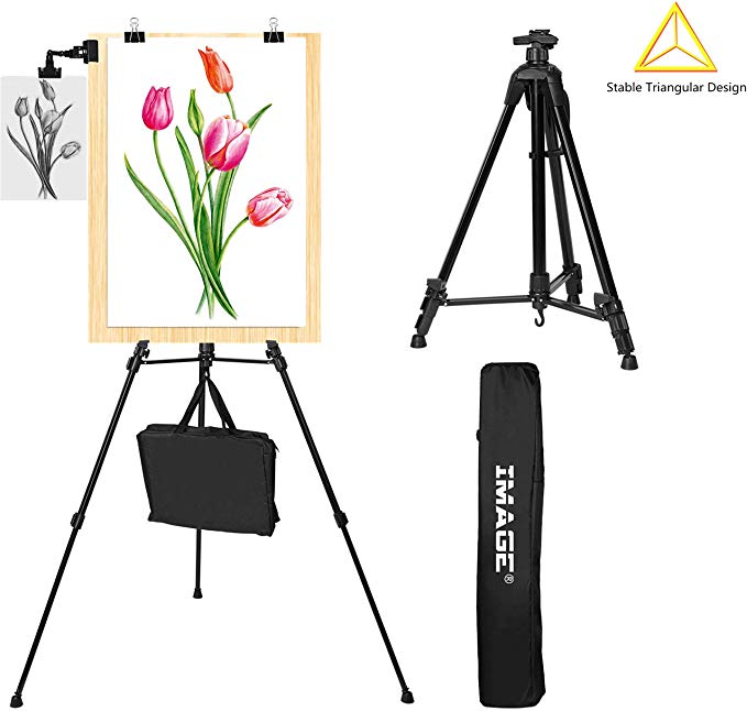 Easel Stand IMAGE Extra Thick Aluminum Metal Tripod Field Easel Adjustable Height 21 to 66 Inches Lightweight and Durable Artist Easel with Portable Bag for Floor/Table-Top Drawing and Displaying