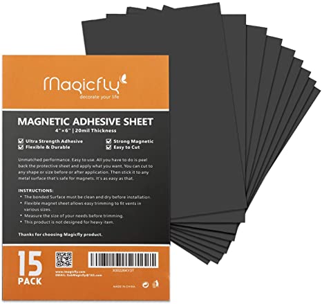 Magnet Sheets with Adhesive 4 X 6 Inch, Magicfly Pack of 15 Flexible Sticky Magnet Sheet Crafts Photos and More, Easy Peel and Stick