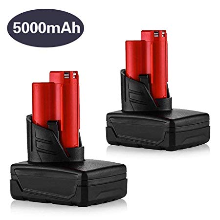 Dosctt 5.0Ah High Capacity Replace for Milwaukee M12 Battery 48-11-2402 48-11-2440 48-11-2411 Cordless Drill Pack of 2