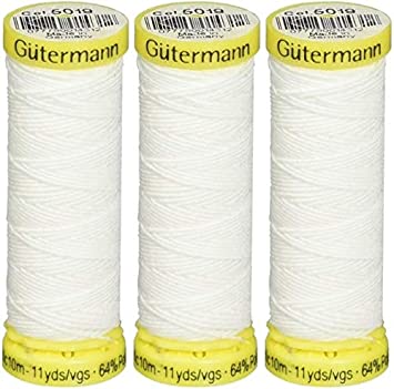 Gutermann Elastic Thread 11 Yards-White - 3 Pack