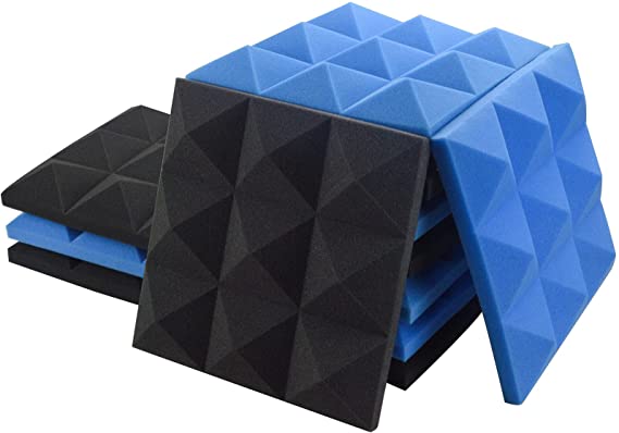 JUSONEY 12 Pack 2" x 12" x 12" Acoustic Foam Panels-Sound Proof Foam Panels Work for Home Soundproof Foam Panels,Walls Soundproof,Wedge for Studio Ceiling,Reduce Background Noise (12 Pack Black&Blue)