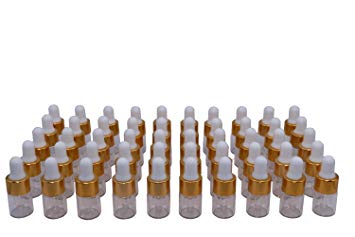 Wresty 50 Pcs Clear Glass Dropper Vails 2ml Mini Essential Oils Sample Dropper Bottles For Traveling Essential Oils Perfume Cosmetic Liquid,With 2 pcs dropper