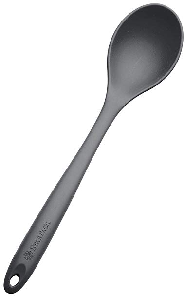 StarPack Premium Range XL Silicone Serving Spoon (13.5") in EU LFGB Grade with Hygienic Solid Coating   Bonus 101 Cooking Tips (Gray Black)