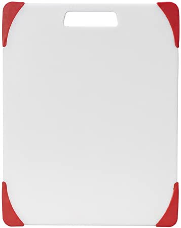 Farberware Nonslip Plastic Cutting Board, 11-Inch-by-14-Inch, White/Red