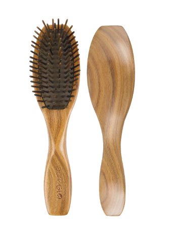 pureGLO No Static Natural Green Sandalwood Hair Brush - Detangling Scalp Massage Hair Comb - Wooden Bristle Cushioned Organic Hairbrush