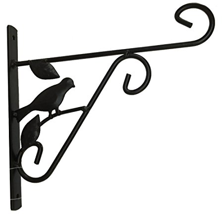 Amagabeli 10" by 9" Black Wrought Iron Garden Bracket - Wall Hook for Hanging Flower Pot Planter Hook Hanger for Wind Chime Bird Feeder Pole Lantern Hanger Hanging Planter Wall Bracket Plant Stand