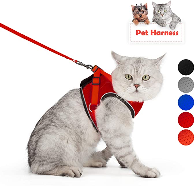 SENYE PET Cat Harness Escape Proof Small Cat and Dog Soft Mesh Vest Harnesses Adjustable Pet Harness with Leash Clip & Reflective Strap Cat Walking Jacket Comfort Fit for Kitten Puppy
