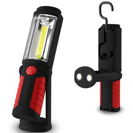 Lofter Multifunctional Hands-free COB LED Work Light Household Flashlight for Home Workshop Garage Auto Camping Emergency Kit with 360 Degree Rotating Hanging Hook MagneticRetractable Base