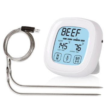 2 Probes Touchscreen Oven Meat Thermometer and Timer Kootek Accurate Digital Best Grill Cooking Thermometers with Countdown Kitchen Timer 2 Stainless Steel Probe for Grilling BBQ Food Turkey Smoker