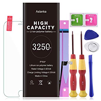 Aslanka Battery Model iP6S Plus, New 3250mAh High Capacity Replacement Battery with Repair Tools, Installation Manual and Screen Protector-[2-Year Warranty]