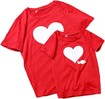 Mommy and Me Shirts Love Heart Printed Short Sleeve T-Shirt Tops Blouse Mother Daughter Matching Clothes Outfits
