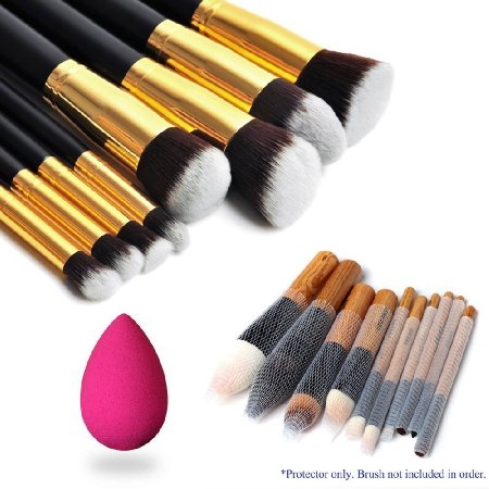 Magik 8pcs Premium Synthetic Hair Essential Makeup Brushes Set (Golden&black)   10 Makeup Brush Protectors