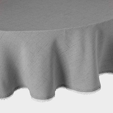 Luxurious French Perle Collection Solid Tablecloth 70" Round Dove Gray, By Lenox