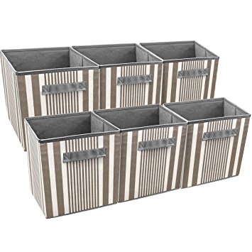 Sorbus Foldable Storage Cube Basket Bin, Vertical Stripe Line Pattern (6 Pack, Grey Taupe)