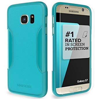 Samsung S7 Case, Galaxy S7 Case SaharaCase Protection Kit Bundle [ ZeroDamage Tempered Glass Screen Protector] Protective Yet Slim [Shock-Absorbing Sides & Hard Plastic Frame] - Aqua Teal