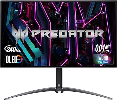 Acer Predator X27U | 27" WQHD 2560 x 1440 OLED Gaming Monitor | AMD FreeSync Premium | Up to 240Hz | Up to 0.01ms | 1000nits@HDR 3% | DCI-P3 99% | Delta E&lt;1 | USB Type-C, DP 1.4 & 2 x HDMI 2.0