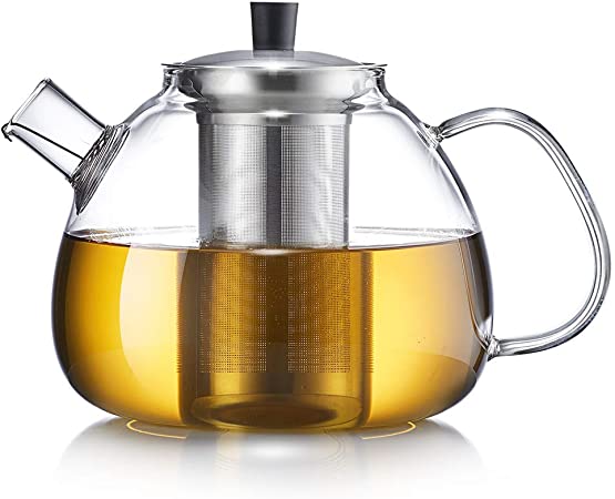 Zoë&Mii Teapot 1500ml Borosilicate Glass Tea Pot Set with Stainless Steel Lid for Loose Tea and Tea Bags Dishwasher Safe