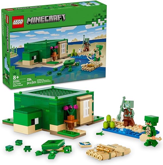 LEGO Minecraft The Turtle Beach House Construction Toy, Minecraft House Building Set with Turtle Figures, Accessories, and Characters from The Game, Gift for 8 Year Old Gamers, Boys and Girls, 21254