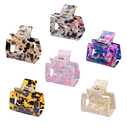 Fani 6 pcs Square Hair Claw Clips Tortoise Shell Barrettes Butterfly Hair Clips Acrylic No-Slip Grip Medium Size French Design Hair Jaw Clips Clamp Celluloid Leopard Print Hair Clips for Women