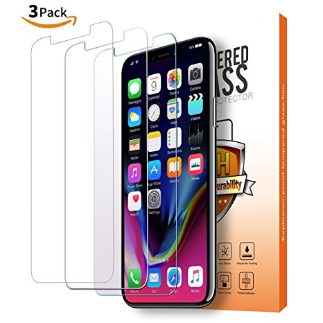 Iphone X Glass Screen Protector (3-pack),2pcs Clear Tempered Glass Screen Protector,1pcs Anti-Blue Light Double Defense Glass Screen Protector for Apple iPhone X / iPhone 10