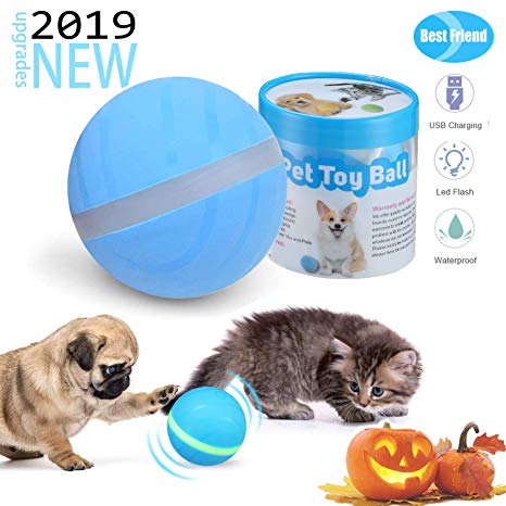 LAVIZO 【2019 Upgrade】 Newest Cats and Dogs Toys Wicked Balls, Smart Interactive USB Rechargeable Electric Ball Toys, Washable Silicone Dog Ball Automatic Rotating Rolling Ball Toys