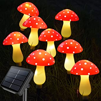 Homeleo Upgraded 8 Pack Red Mushroom Solar Lights for Outdoor Garden Decor, Waterproof Solar Powered Fairy Lights for Yard Fence Lawn Decking Pathway Landscape Lighting Halloween Christmas Decorations