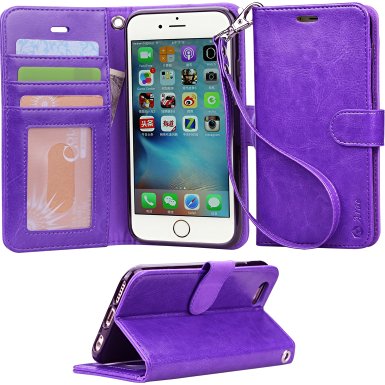 Iphone 6s Case, iphone 6 case,Arae Apple Iphone 6 / 6s [Wrist Strap] Folio case, PU leather wallet case with ID&Credit Card Pockets (Purple)
