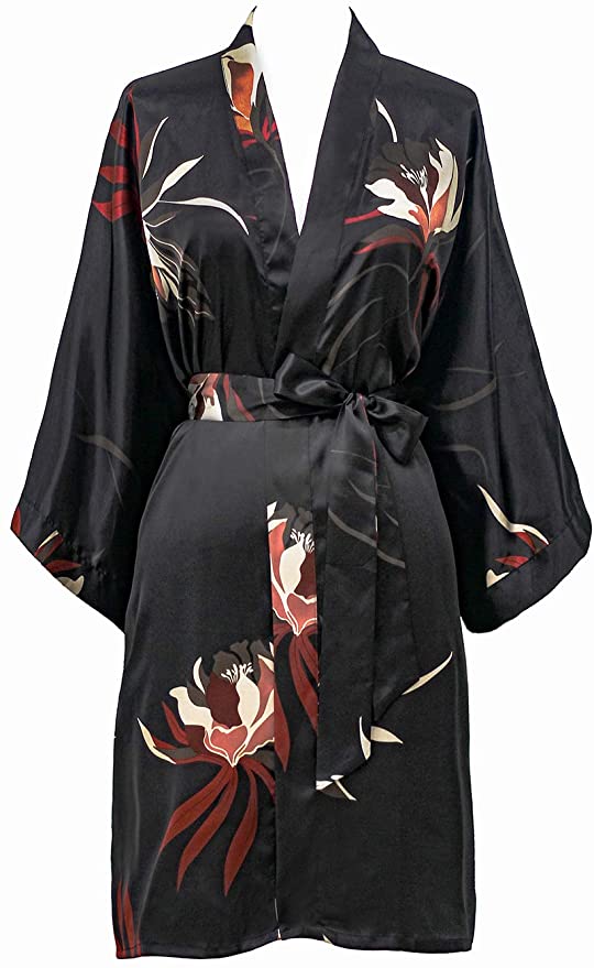 KIM ONO Women's Satin Kimono Robe Short - Floral