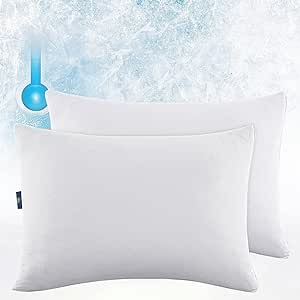 Serta Power Chill Cooling Medium/Firm Down Alternative Bed Pillows for Side, Stomach or Back Sleepers (2 Pack), King, White