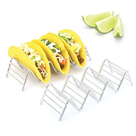 2LB Depot Taco Holder, Taco Stand, Taco Rack, Premium 18/8 Stainless Steel, Taco Holders Hold 3 or 4 Hard or Soft Shell Tacos, Set of Two