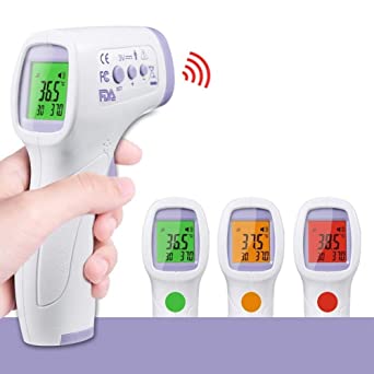 【Limited time Discount】 IR Infrared Digital Non-Contact Thermometer Gun with Three Color LCD Screen for Adult and Baby Forehead, Ear and Body Temperature with Fever Alarm and Memory Function (Purple)
