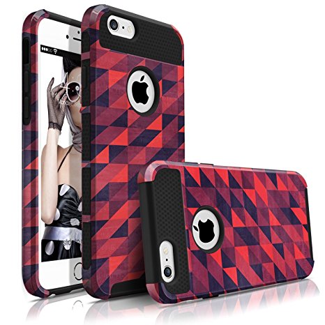 iPhone 6S Case, iPhone 6 Case, MagicMobile Dual Layer [Heavy Duty] Armor Ultra Protective Case For Apple iPhone 6/6S [Abstract Rhombus Tiles] Custom Print Shock Impact Resistant Cover / Red - Black