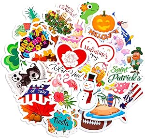 50 Pieces Seasonal Stickers for Kids Holiday Stickers for Teachers Assortment Party Favor for a Whole Year Christmas Easter Halloween Independence Day Valentine's Day Spring Summer Fall Winter