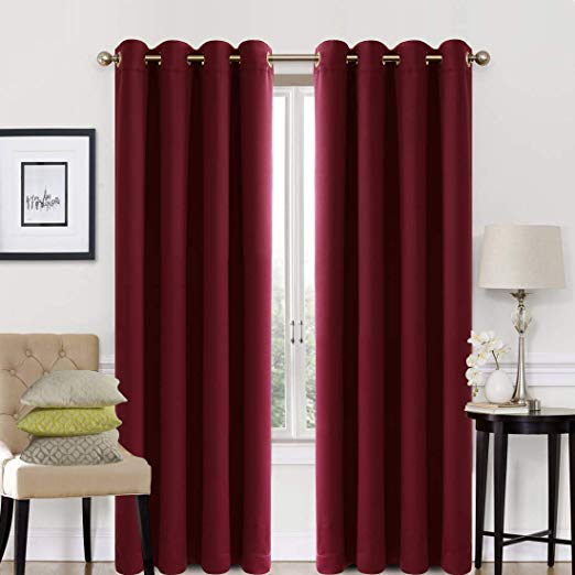 EASELAND Blackout Curtains 2 Panels Set Room Drapes Thermal Insulated Solid Grommets Window Treatment Pair for Bedroom, Nursery, Living Room,W52xL84 inch,Burgandy