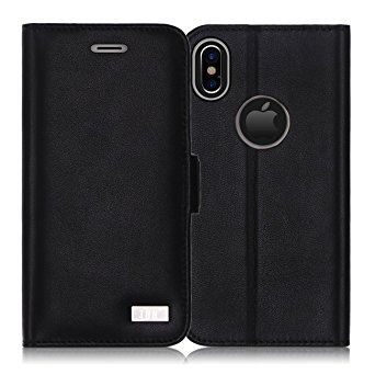 iPhone X Case, iPhone X Wallet Case, FYY [RFID Blocking wallet] Premium Genuine Leather 100% Handmade Wallet Case Credit Card Protector for iPhone X Edition (2017) Black