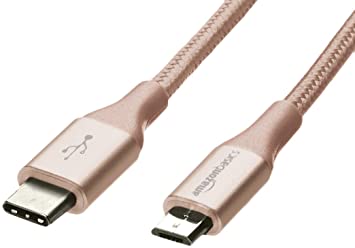 AmazonBasics Double Braided Nylon USB Type-C to Micro-B 2.0 Male Cable | 1.8 m, Gold