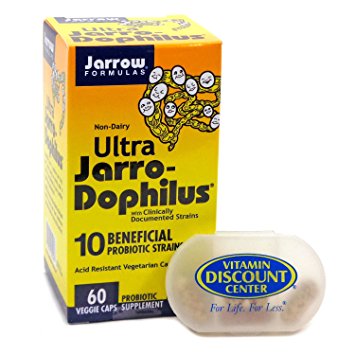 Bundle: 1 Ultra Jarro-Dophilus Probiotics by Jarrow Formulas - 60 Vegetarian Capsules and 1 Pill Box with Cold Shipping Included