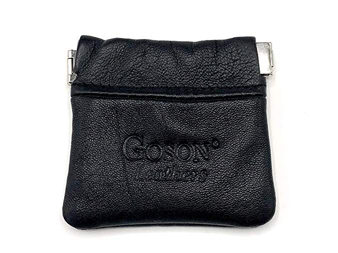 Goson Classic Leather Squeeze Coin Purse change Holder For Men and Women, Pouch size 3.25 in X 3.25 in