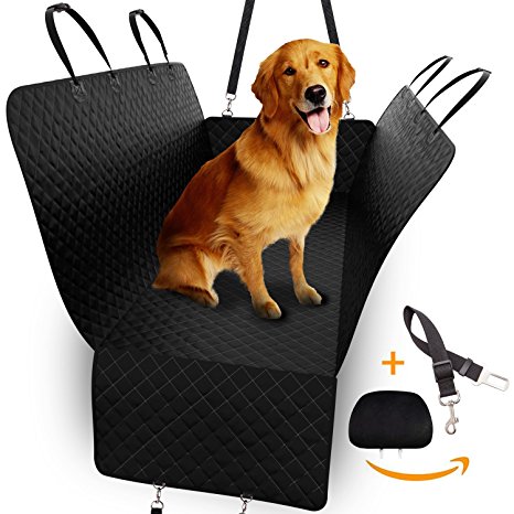 Luxury Dog Seat Cover - Protector for Cars, SUVs, Trucks - Durable, Waterproof, Quilted Non-Slip Material - Hammock, Bench Cover and Cargo Liner Convertible. BONUS - Free Pet Seatbelt