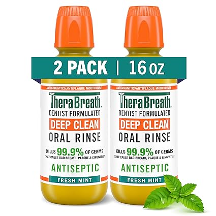 TheraBreath Deep Clean Mouthwash, Antigingivitis, Antiseptic, Fresh Mint Flavor, Dentist Formulated, Alcohol Free, 16 fl oz (Pack of 2)