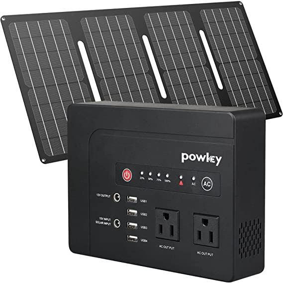 Powkey Solar Generator with Panel, 146Wh/200W Portable Power Station with 40W Solar Panel, 110V Pure Sine Wave AC/DC/USB Outlets Solar Charger Battery Backup for Outdoor Camping Emergency Home Use