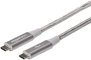 AmazonBasics Double Braided Nylon USB-C to USB-C 3.1 Gen 2 Cable with Power Delivery (10 Gbps) | 1 foot, Silver