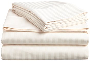 Hotel Quality Bed Sheet Set-ON SALE TODAY!-TOP RATED-Top Quality soft. 1500 Stripe Premium Series. High Thread Count Deep Pocket (Queen, Ivory)