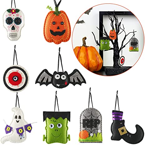 Tatuo  8 Pieces 3D Halloween Felt Hanging Ornaments Halloween Pumpkin Hanging Decor Bat Skull Happy Halloween Ghost Ornaments Cute Felt Door Hanging Decor Set for Halloween Party Decoration