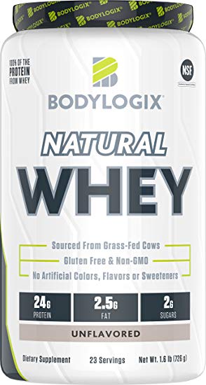 Bodylogix Natural Grass-Fed Whey Protein Powder, NSF Certified, Unflavored, 1.6 Pound