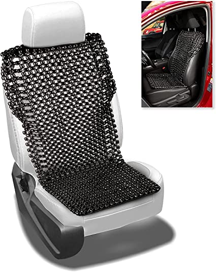 Zento Beaded Seat Cover Black Royal Wood Massage Cool Premium - Reduces Fatigue The Car or Truck or Your Office Chair