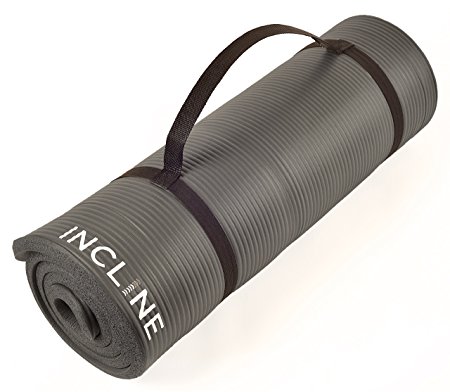 Incline Fitness Extra Thick and Long Comfort Foam Yoga/Exercise Mat with Carrying Strap, Elephant Gray