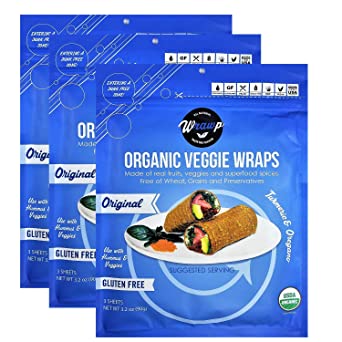 Wrawp Organic Veggie Wraps -Mini Raw Vegan Original Flat Bread (3 pack) Perfect for Wraps, Sandwiches, Crackers, Side Bread or a Simple Snack