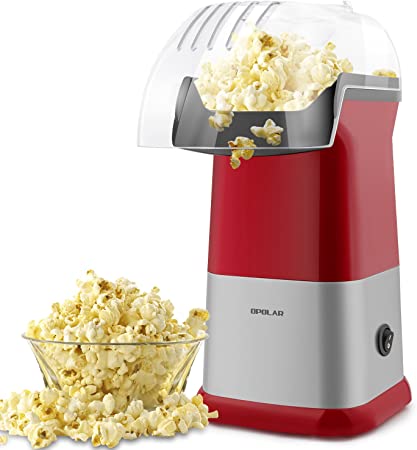 Hot Air Popcorn Poppers for Home, 1200W Popcorn Maker Machine for Healthy Snack, No Oil Needed (Red)