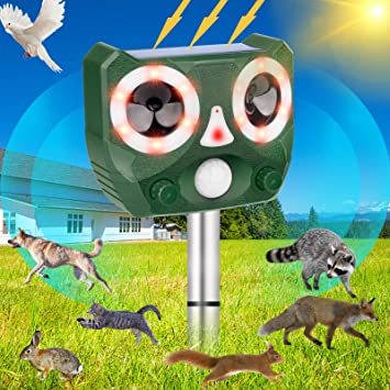 Ultrasonic Animal Repeller, Solar Animal Repeller Cat Repellent Outdoor Ultrasonic Bird Repeller Dog Animal Deterrent Devices for Squirrel, Rabbit, Rodent, Deer, Fox&More, Protect Yard Garden Farm